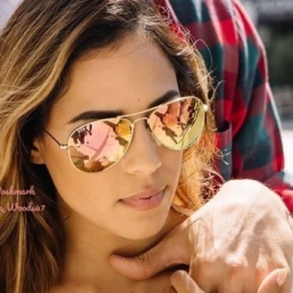 RAY-BAN Mirrored Aviator Sunglasses in Pink Rose Gold EUC - Picture 11 of 13